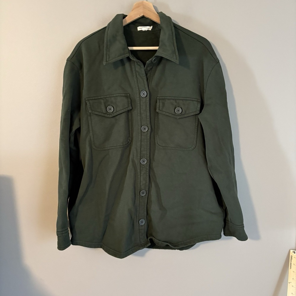 Good American Shacket Women Size 1/2 Green Cotton Utility Jacket